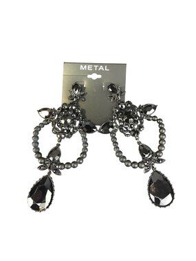 Kohls Earrings Large Victorian Gothic Black Beaded Dangle Rhinestone